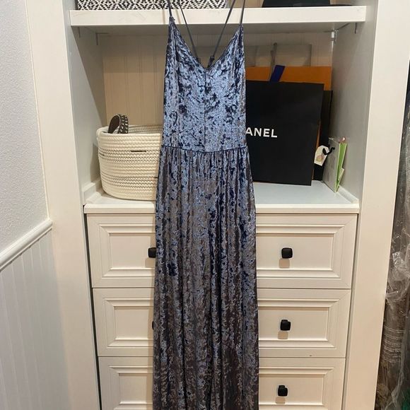 Snap blue velvet pantsuit - Picture 2 of 7